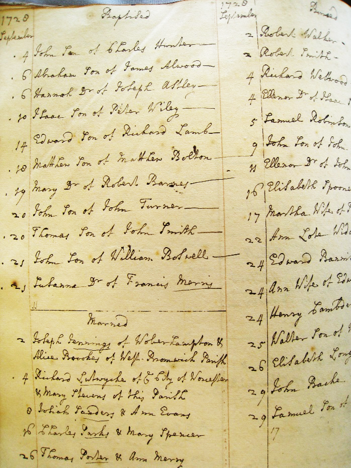Matthew Boulton Baptism Record, 1728, clear version